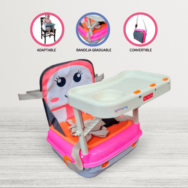 SILLA COMER PORTA ROSADO PORTÁTIL PARA BEBÉ PINK