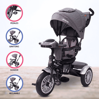 TRICICLO EBABY RECLINABLE ZOE GRIS PARA BEBÉ