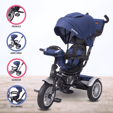 TRICICLO EBABY RECLINABLE ZOE AZUL PARA BEBÉ