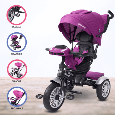TRICICLO EBABY RECLINABLE ZOE MORADO PARA BEBÉ
