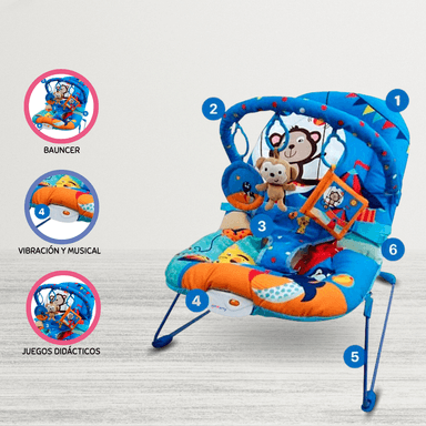 BAUNCER INFANTI MUSICAL VIBRADOR BEBÉS CIRCUS BLUE 60 X 45 CM