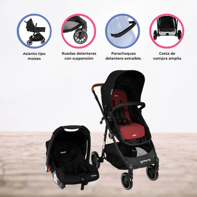 COCHE TRAVEL SYSTEM CON SILLA PORTABEBÉ «NOA» RED