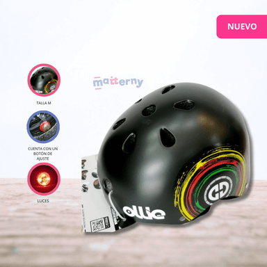 CASCO PROTECTOR CON DISEÑO Y LUCES PARA NIÑOS «VELOX» BLACK/RASTA - 1