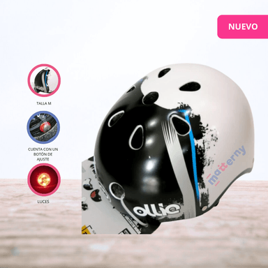 CASCO PROTECTOR CON DISEÑO Y LUCES OLLIE «VELOX» WHITEBLUE - 1