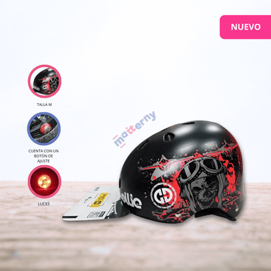CASCO PROTECTOR CON DISEÑO Y LUCES PARA NIÑOS «VELOX» BLACKRED - 1