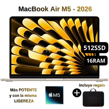 MACBOOK AIR APPLE DE 13' | CHIP M5 | 16GB RAM + 512GB SSD | TECLADO INGLÉS - STARLIGHT - 1