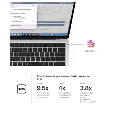 MACBOOK AIR APPLE DE 13' | CHIP M5 | 16GB RAM + 512GB SSD | TECLADO INGLÉS - SILVER - 2
