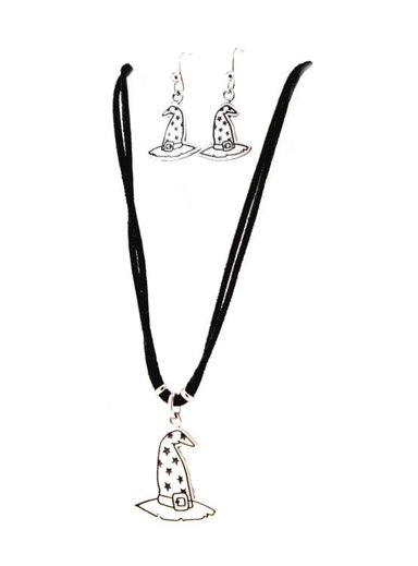 JUEGO CHOKER RELISE BRUJITA PLATA GARGANTILLA COLLAR ARETE SOMBRERO