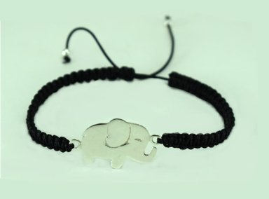 PULSERA RELISE PLATA ELEFANTE SUERTE PITA TEJIDA NEGRA - 2