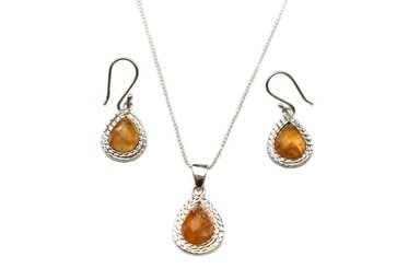 COLLAR Y ARETES RELISE CITRINO PLATA LEY 950