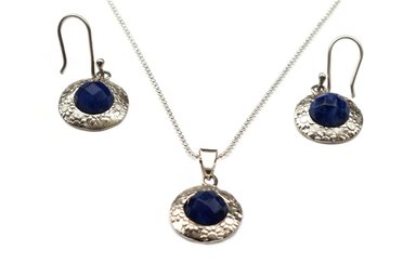 COLLAR Y ARETES RELISE SODALITA PLATA LEY 950 PIEDRA