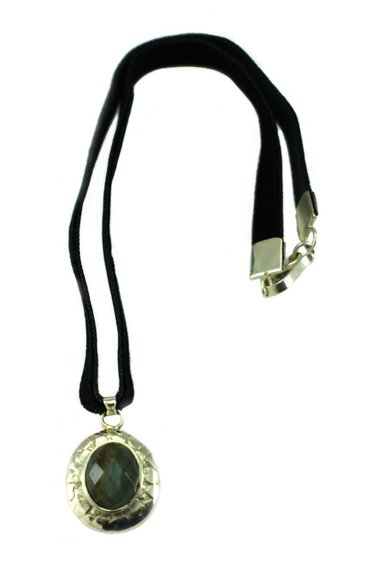 CHOKER RELISE LABR33 TERCIOPELO NEGRO CON PIEDRA LABRADORITA FACETADA 33 CMS DIAMETRO