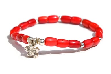 PULSERA RELISE CORAL ELASTICA PLATA LEY 950 ACCESORIO FLORCITA - 2