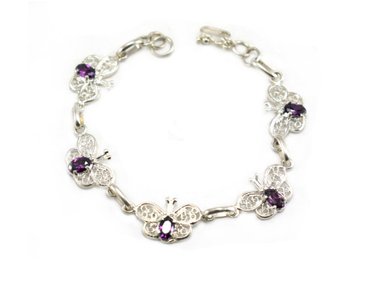 PULSERA RELISE PLATA LEY 950 MARIPOSA CON ZIRCON MORADO TODO EVY 8