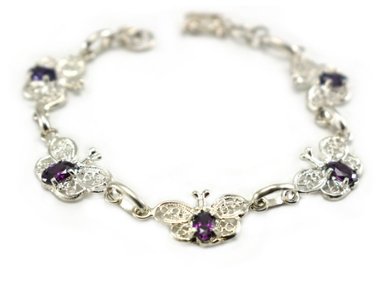 PULSERA RELISE PLATA LEY 950 MARIPOSA CON ZIRCON MORADO TODO EVY 8 - 2