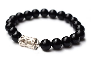 PULSERA RELISE PLATA 950 ELASTICA CON PIEDRA NATURAL ONIX DIJE INFINITO