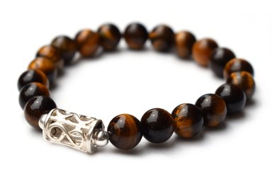 PULSERA RELISE PLATA 950 ELASTICA PIEDRA NATURAL OJO TIGRE DIJE INFINITO