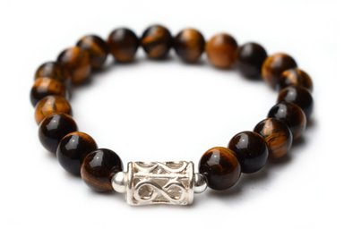 PULSERA RELISE PLATA 950 ELASTICA PIEDRA NATURAL OJO TIGRE DIJE INFINITO - 2