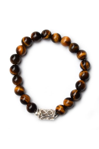 PULSERA RELISE PLATA 950 ELASTICA PIEDRA NATURAL OJO TIGRE DIJE INFINITO - 3
