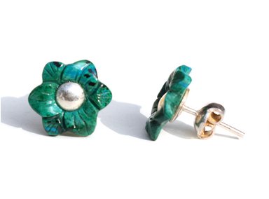 ARETES RELISE FLOR PLATA ARETE SPONDILUS VERDE