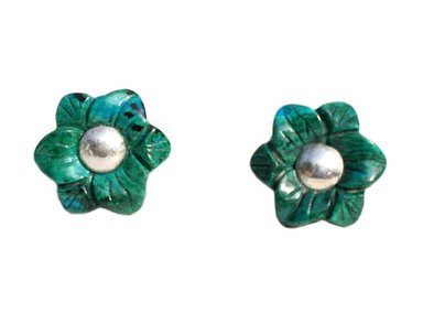 ARETES RELISE FLOR PLATA ARETE SPONDILUS VERDE - 2