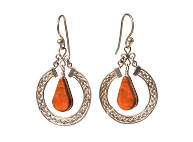 ARETES RELISE ETNICO PLATA 950 ARETE ARGOLLA PIEDRA JASPE COLGANTE