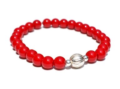 PULSERA RELISE PLATA FIESTA AGATA ROJA