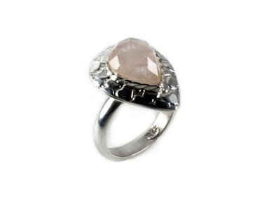 ANILLO RELISE PLATA PIEDRA NATURAL CUARZO ROSADO Y NRO. 8