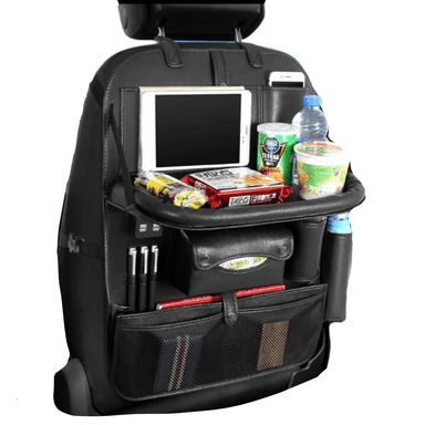 ORGANIZADOR IQHATU PARA TODO TIPO DE VEHICULOS PARA ASIENTO NEGRO 4 PUERTOS USB Y BANDEJA