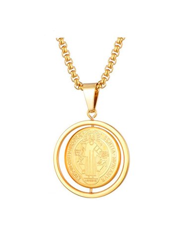 COLLAR MEDALLA GIRATORIA SAN BENITO ACERO INOXIDABLE DORADA