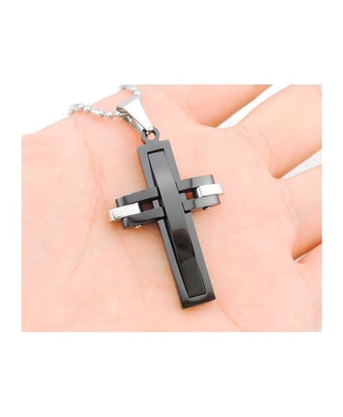 COLLAR CRUZ ATGO DE HOMBRE ACERO INOXIDABLE 316L NEGRA - 3