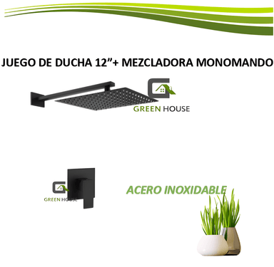 KIT DE DUCHA 12 PULGADAS ACERO NEGRO MATE CON MEZCLADORA MONOMANDO - 4