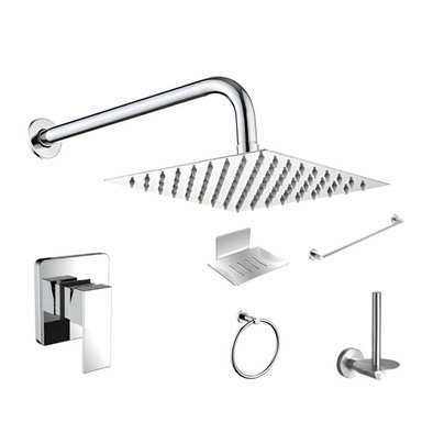 COMBO DE DUCHA 8  PULGADAS CON MEZCLADORA MONOCOMANDO MAS ACCESORIOS DE BAÑO