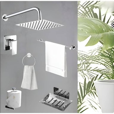 COMBO DE DUCHA 8  PULGADAS CON MEZCLADORA MONOCOMANDO MAS ACCESORIOS DE BAÑO - 2