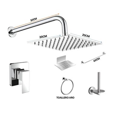 COMBO DE DUCHA 8  PULGADAS CON MEZCLADORA MONOCOMANDO MAS ACCESORIOS DE BAÑO - 3