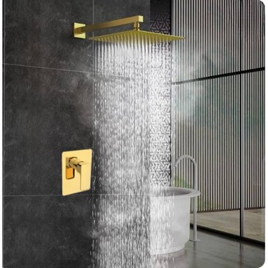 KIT DUCHA CUADRADO ACERO 20CM + MEZCLADORA  DORADO Y ACCESORIOS - 3