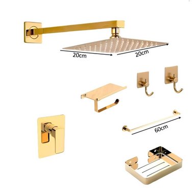 KIT DUCHA CUADRADO ACERO 20CM + MEZCLADORA  DORADO Y ACCESORIOS - 4