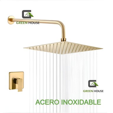 JUEGO DE  DUCHA  ACERO 8 PULGADAS + MEZCLADORA DE DUCHA  DORADO