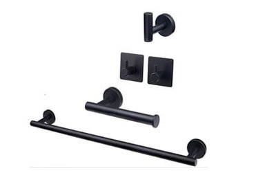 KIT 5 PIEZAS TOALLERO ACERO SUS 304 NEGRO MATE