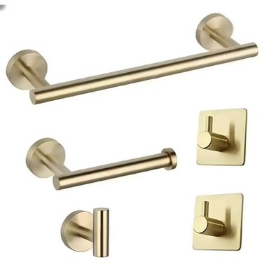 KIT MINIMALISTA ACERO INOXIDABLE 5 PIEZAS TOALLERO ACERO SUS 304 DORADO