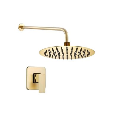 JUEGO DE  DUCHA REDONDA  ACERO 20CM + MEZCLADORA DE DUCHA  DORADO