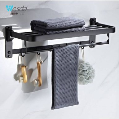 TOALLERO CON REPISA  ACERO SUS 304 NEGRO MATE