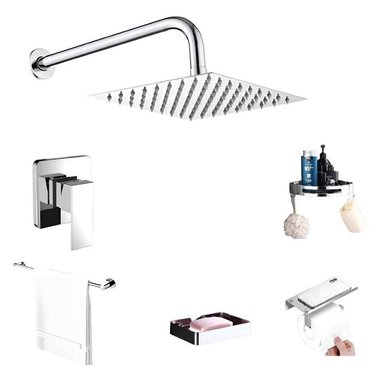 KIT MONOCOMANDO DE DUCHA 10 CON SALIDA CUADRADA MAS TOALLERO CROMADO