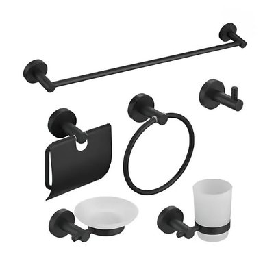 TOALLERO MINIMALISTA NEGRO MATE KIT 6 PIEZAS ACERO SUS 304