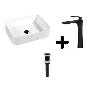 COMBO DE LAVATORIO RECTANGULAR MAS MONOCOMANDO COLOR NEGRO Y DESAGUE
