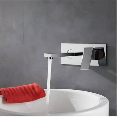 MEZCLADORA DE LAVATORIO CROMADO ELEGANTE A LA PARED - 3