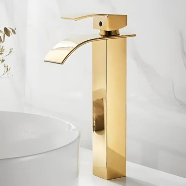 MEZCLADORA DE LAVATORIO DORADO ELEGANTE ALTA CASCADA - 5