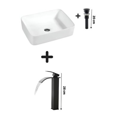 COMBO DE LAVATORIO CUADRADO MAS GRIFERIA COLOR NEGRO Y DESAGUE