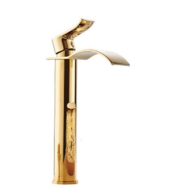 MEZCLADORA DE LAVATORIO DORADO ELEGANTE ALTA CASCADA CURVA
