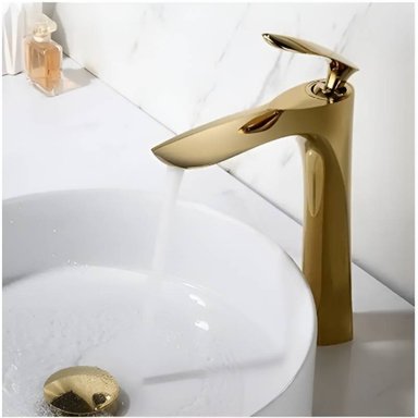 MEZCLADORA DE LAVATORIO DORADO ELEGANTE ALTA